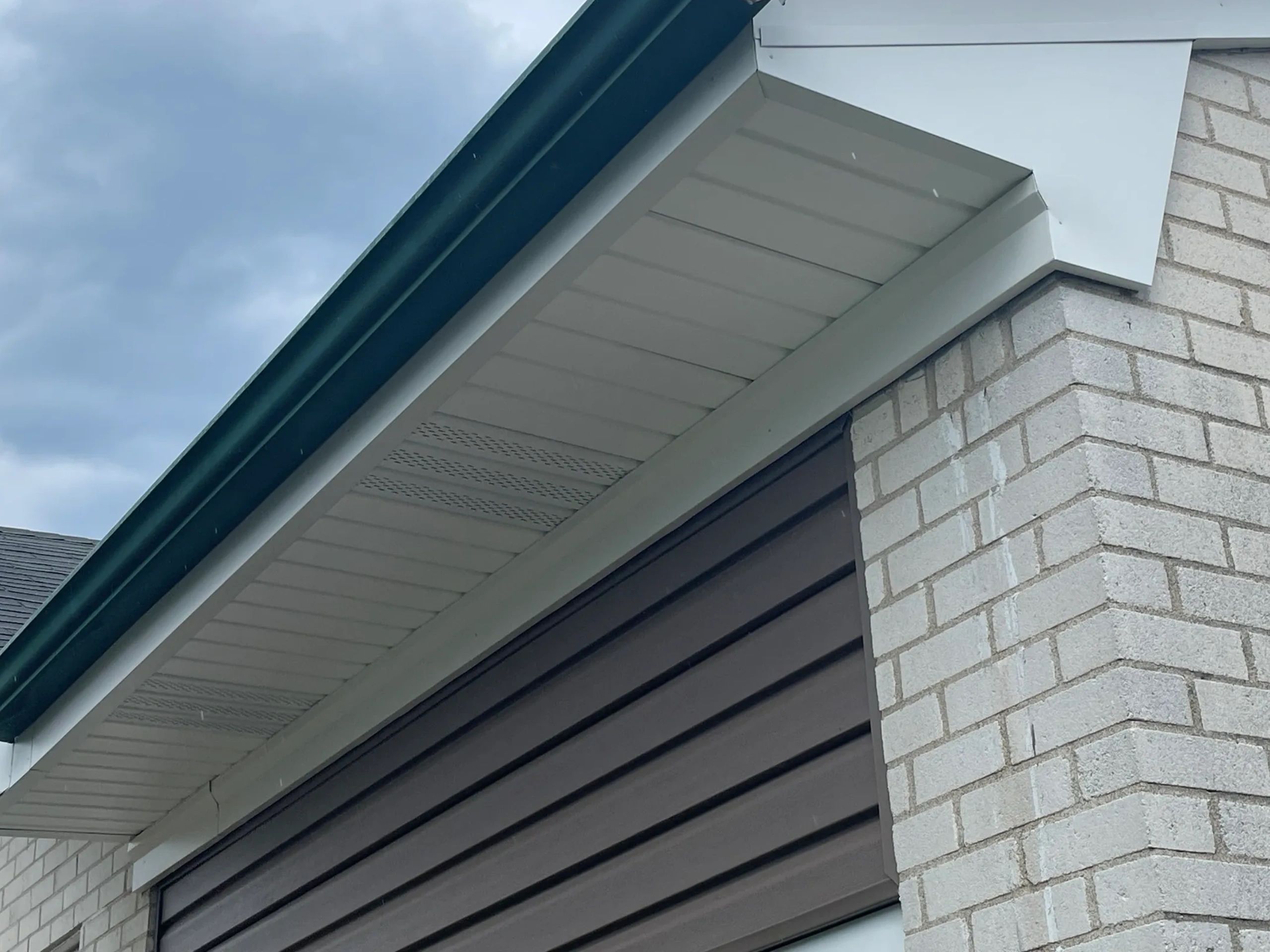 Close-up of modern residential soffit and fascia trim detail